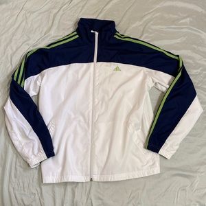 Adidas White blue/green mesh zip up Windbreaker size L